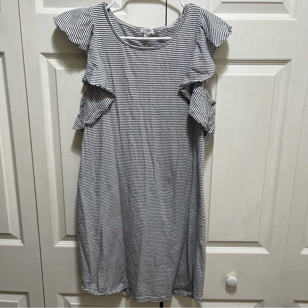 J Crew Stripped Ruffle Sleeved Casual Dress